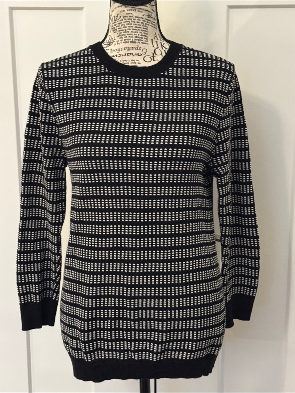 J. Crew Black and White Striped Knit Sweater